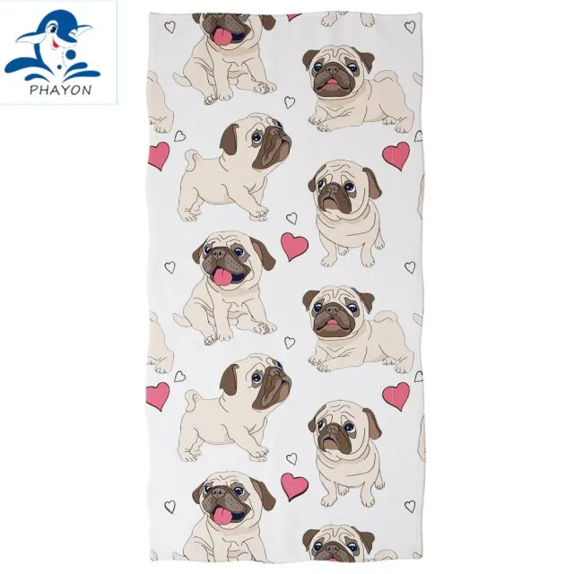 PHAYON 1Pcs Quicky-dry Microfiber Bath Towels Cute Cartoon Dogs 75*150cm Beach Towel Love Large Sport Towels Camping Accessories