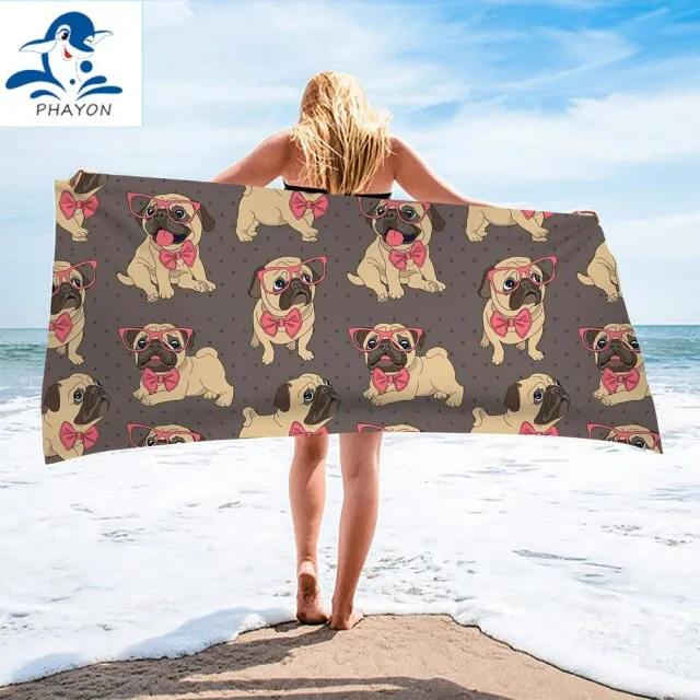 PHAYON 1Pcs Quicky-dry Microfiber Bath Towels Cute Cartoon Dogs 75*150cm Beach Towel Love Large Sport Towels Camping Accessories