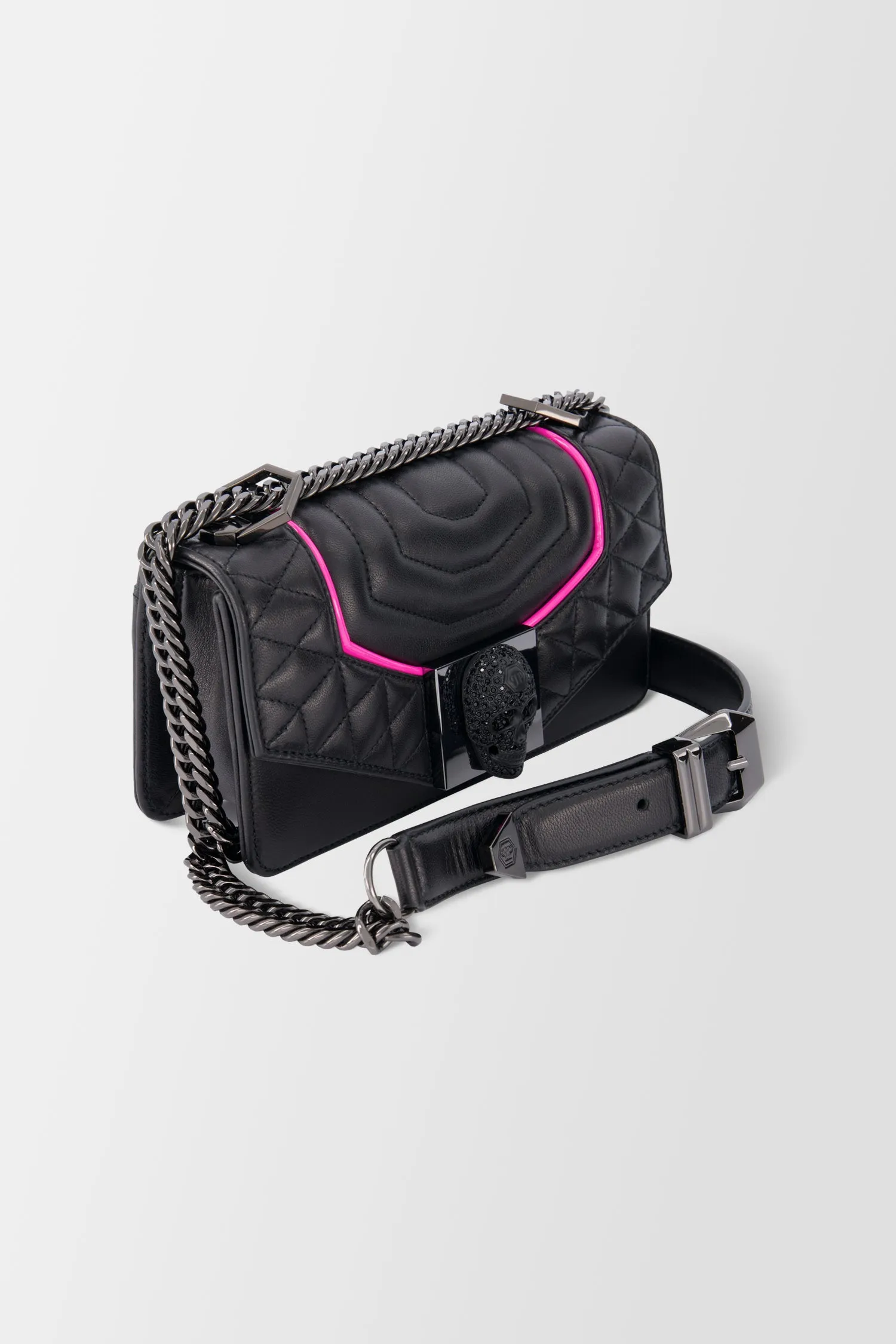 Philipp Plein Black/Fuchsia Crystal Skull Shoulder Bag