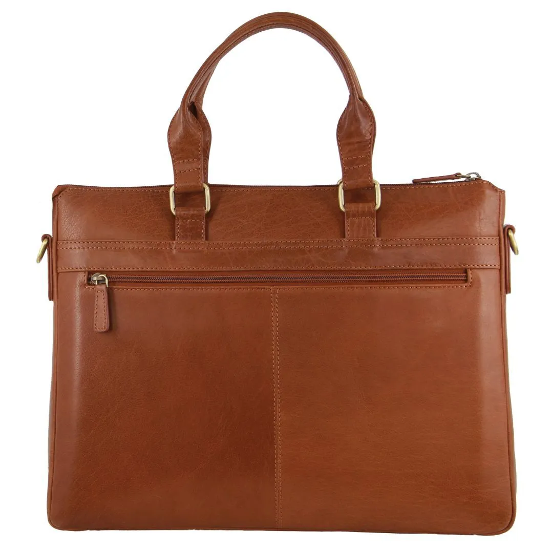 Pierre Cardin Mens Leather 15" Laptop Tote Bag (Tan)