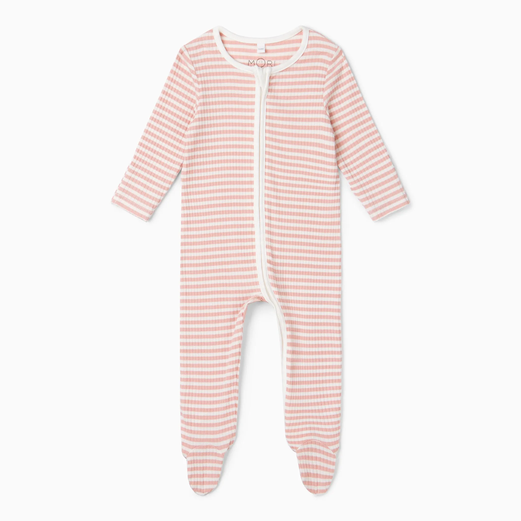 Pink Stripe Ribbed Clever Zip Footed Baby Pajamas