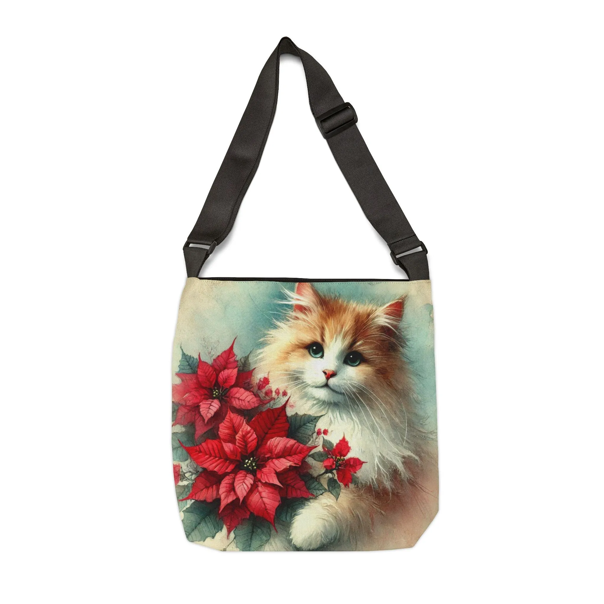 Poinsettia Bouquet - Cat Lover - Adjustable Strap Tote Bag