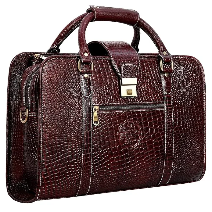 Premium Croc Brown Leather Office & Messenger Bag LB019