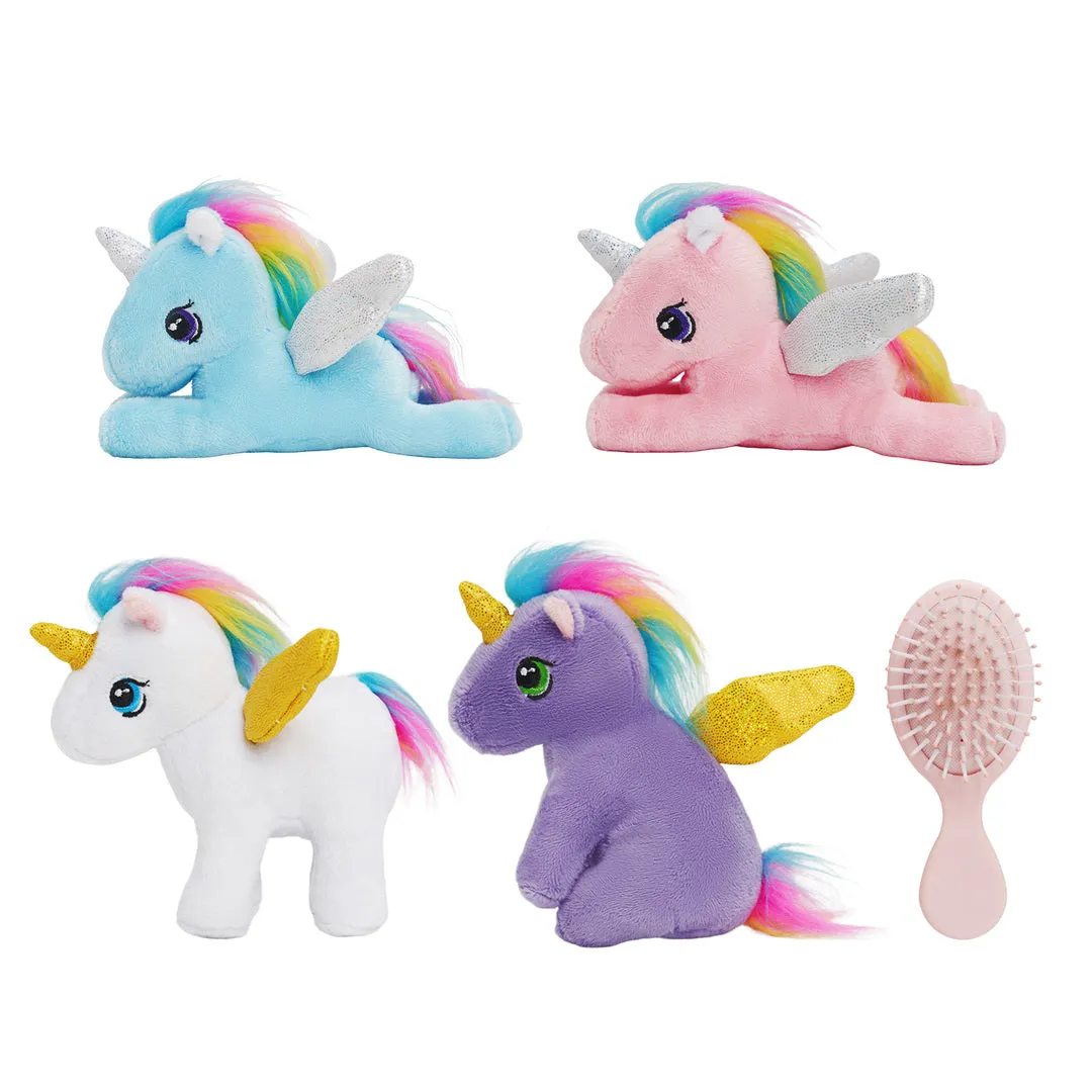 Rainbow Hair Plush Unicorn Mommy with 4 Babies Stuffed Animal Rapunzelcorn