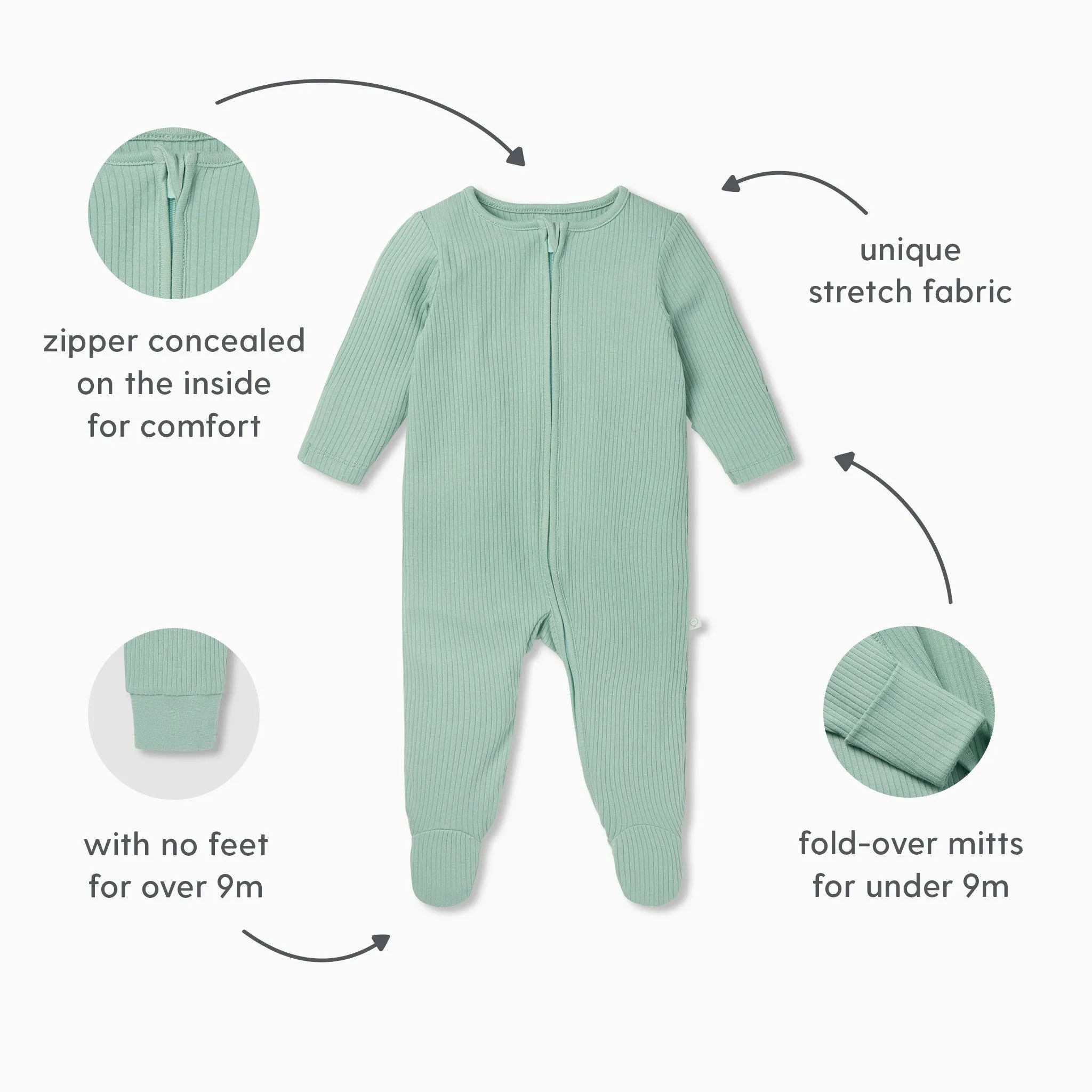 Ribbed Zip-Up Baby Pajamas