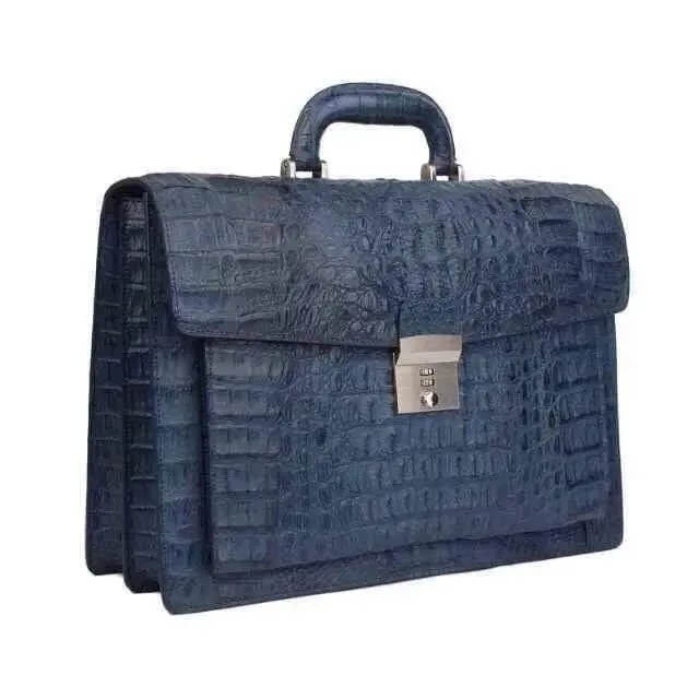 Rossie Viren Crocodile Skin Leather Attache Men's Briefcase & Laptop Case