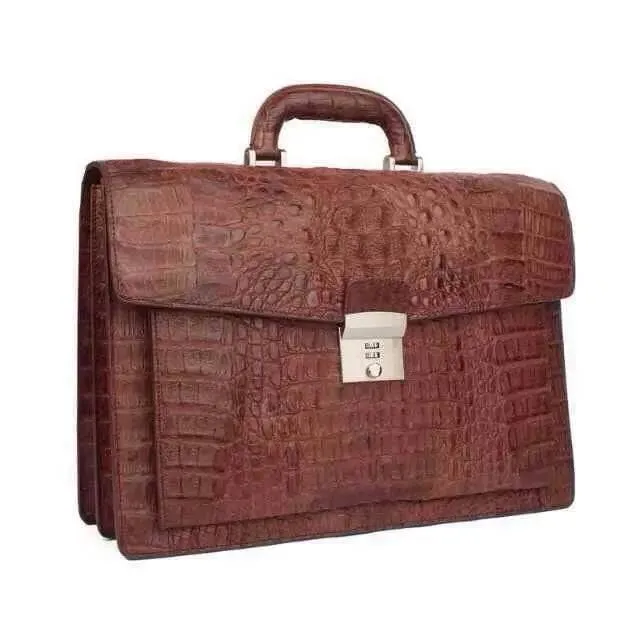 Rossie Viren Crocodile Skin Leather Attache Men's Briefcase & Laptop Case