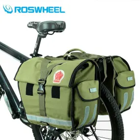 ROSWHEEL Retro Canvas Bicycle Carrier Bag 50L Rear Rack Trunk Bike Luggage Back Seat Pannier Cycling Storage Two Bags 14686