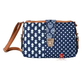 Saudeep India Cotton Printed Ikat Sling Bag For Women Girls, College Bag For Girls (Blue)