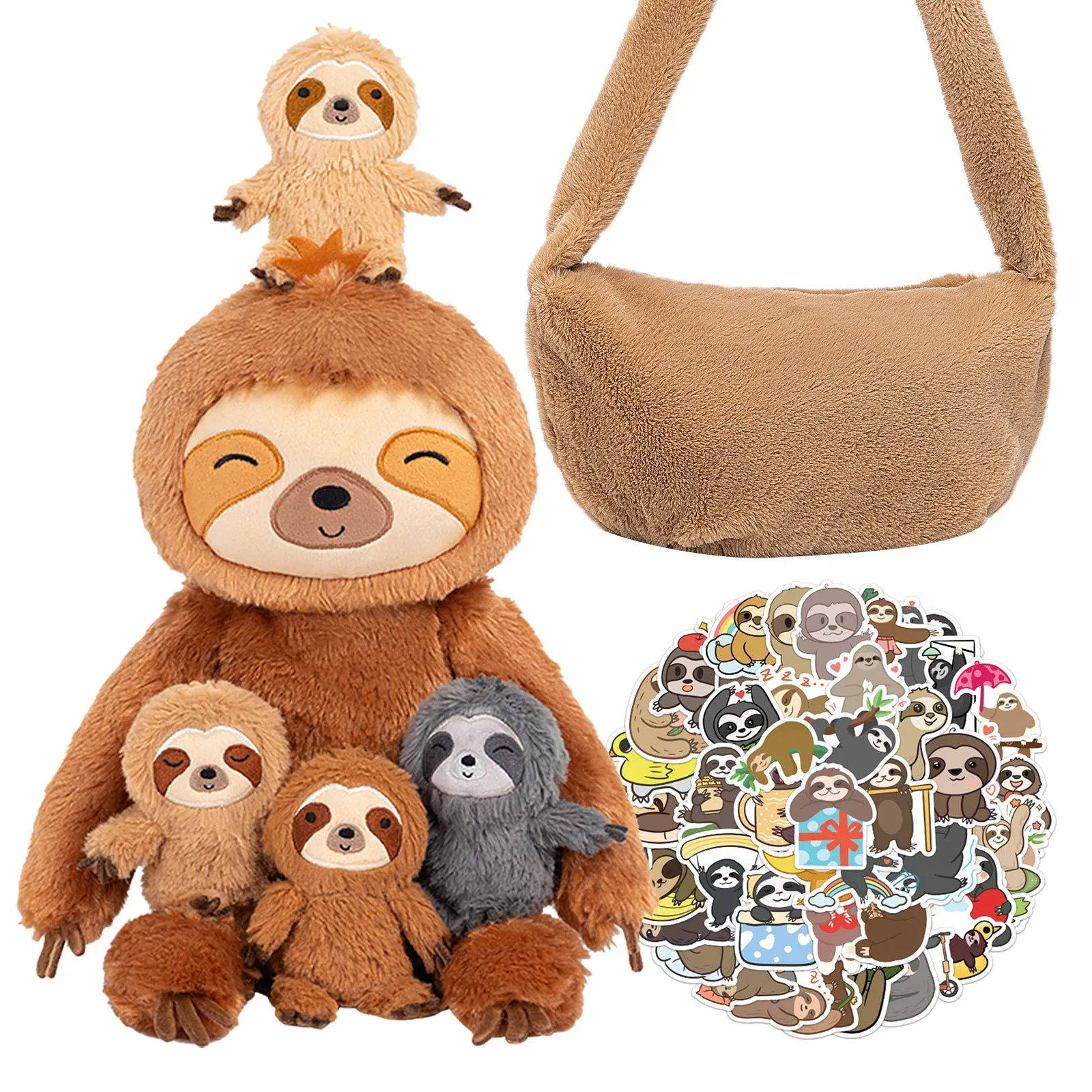 Sloth Family with 4 Babies Plush Playset Animals Stuffed Gift Set