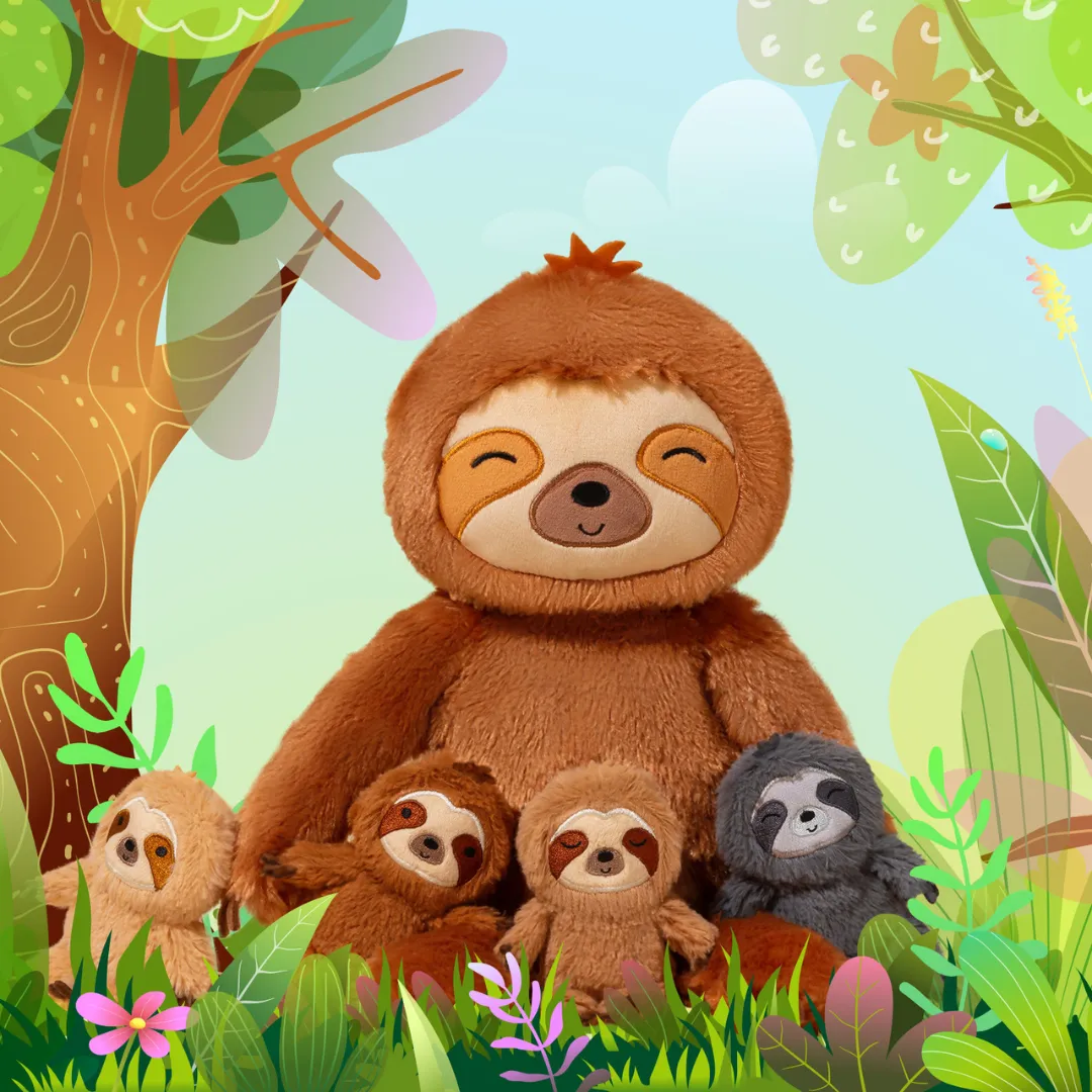 Sloth Family with 4 Babies Plush Playset Animals Stuffed Gift Set