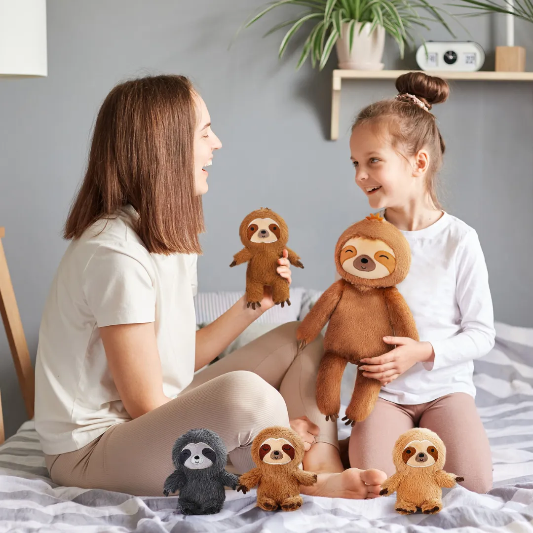 Sloth Family with 4 Babies Plush Playset Animals Stuffed Gift Set