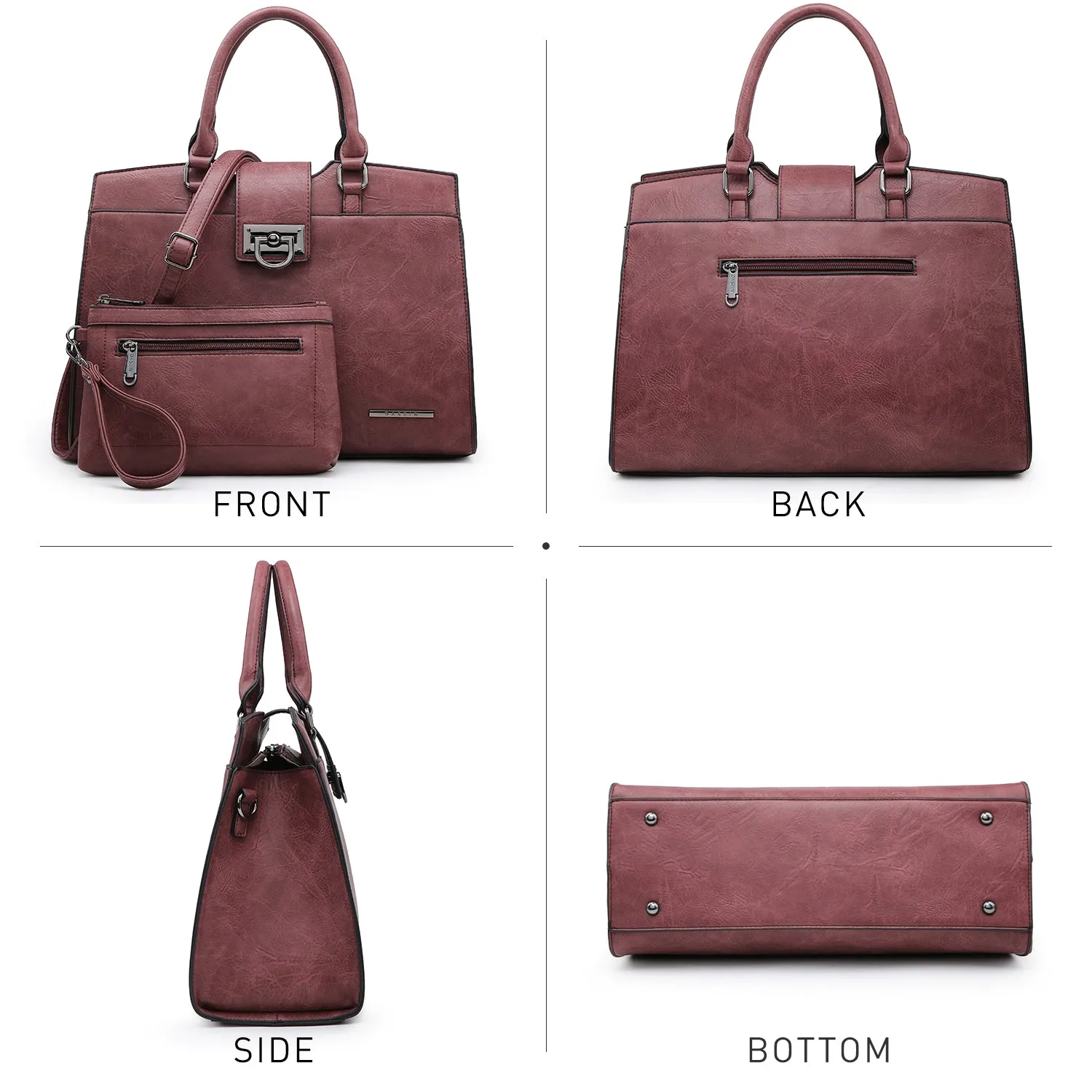 Solid-Color Satchel Handbag with Matching Wallet