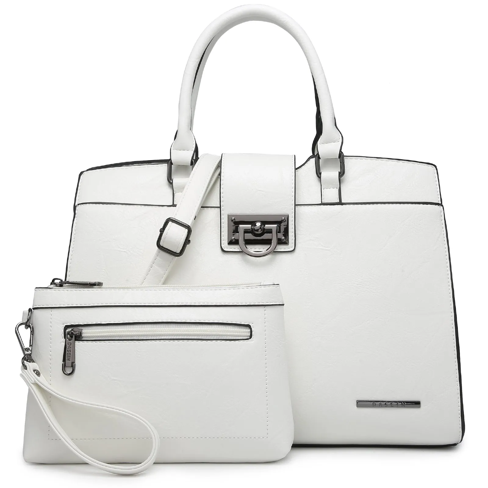 Solid-Color Satchel Handbag with Matching Wallet