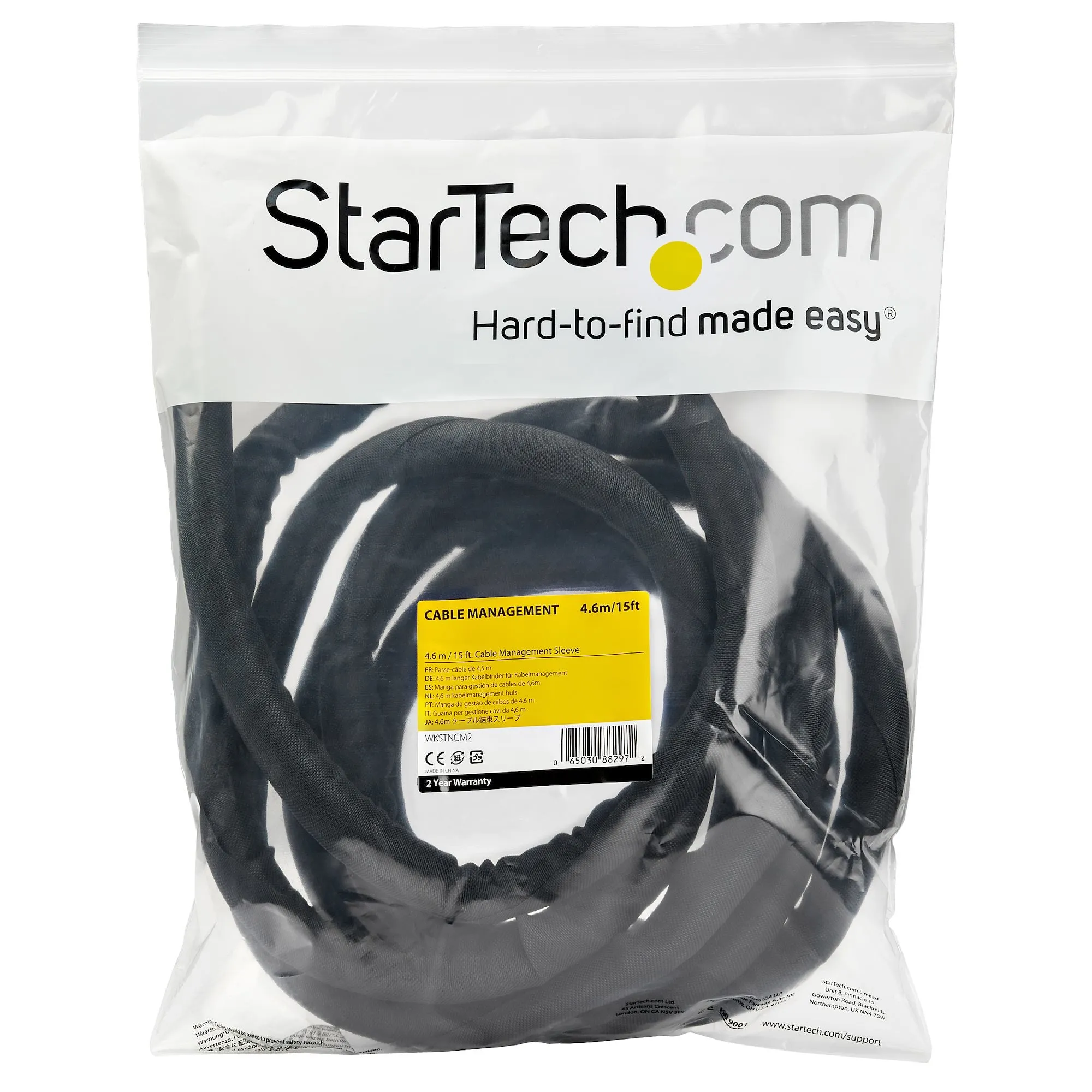 Startech.Com 15' (4.6M) Cable Management Sleeve, Flexible Coiled Cable Wrap, 1-1.5" Diameter Expandable Sleeve, Polyeste