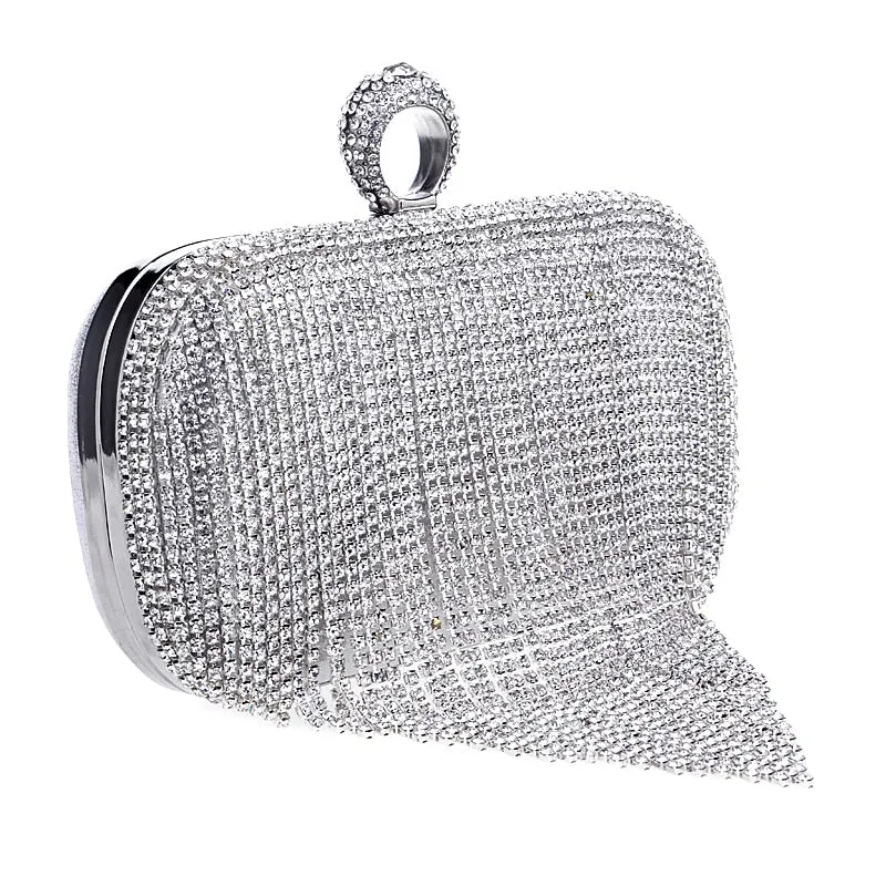 Tassel Rhinestones Day Clutch Evening Bag Chain Purse