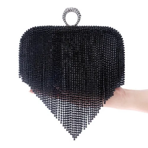 Tassel Rhinestones Day Clutch Evening Bag Chain Purse