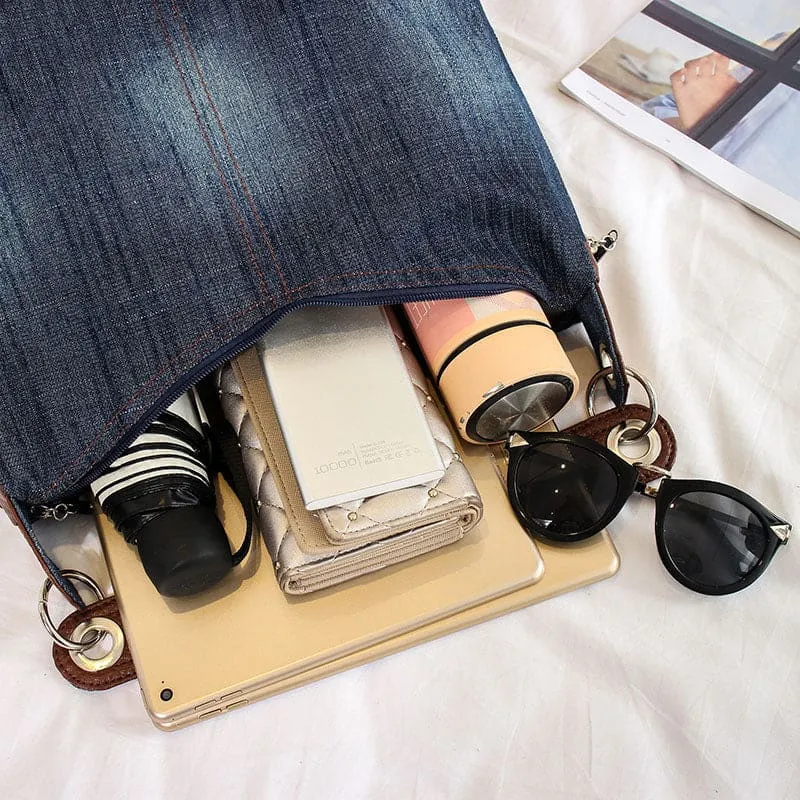 Two Tone Vintage Hobo Denim Shoulder Bag