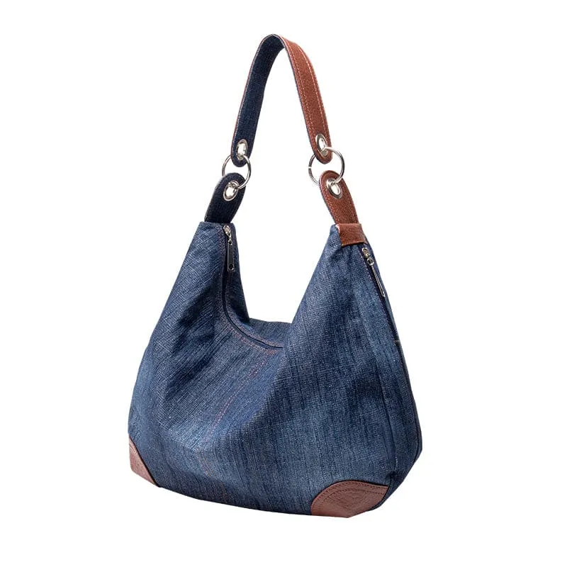 Two Tone Vintage Hobo Denim Shoulder Bag