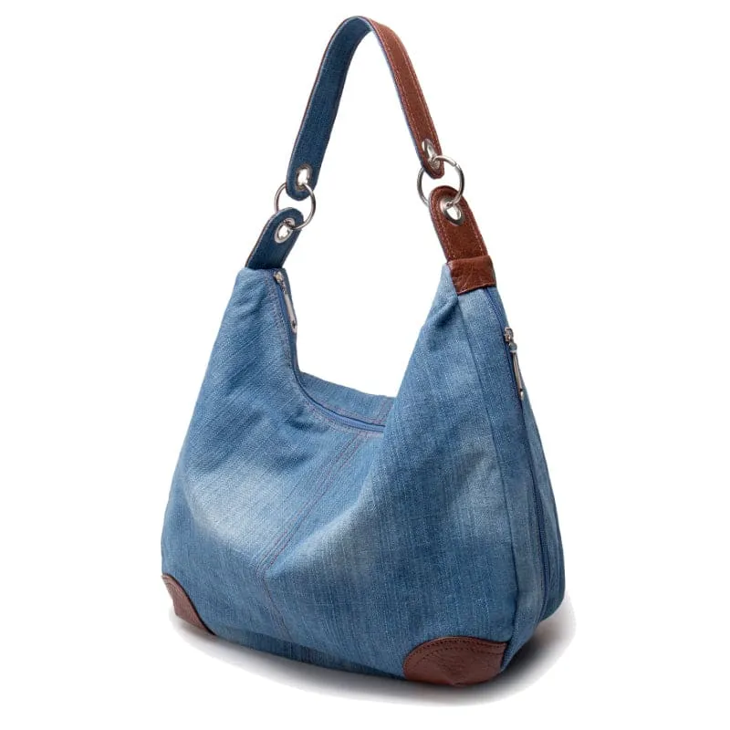 Two Tone Vintage Hobo Denim Shoulder Bag