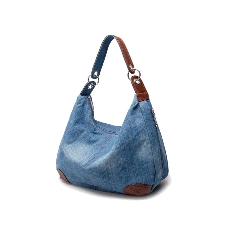 Two Tone Vintage Hobo Denim Shoulder Bag