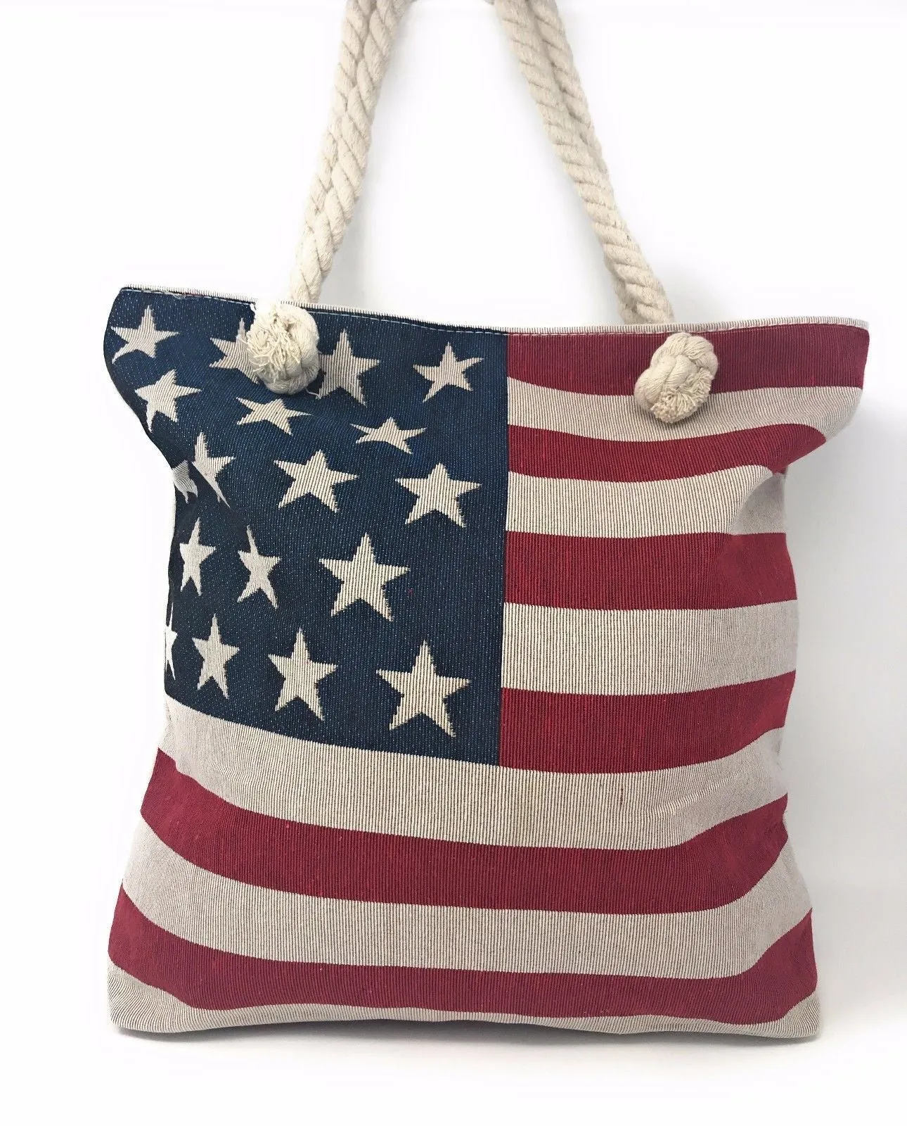 USA Flag Patriotic Canvas Reusable Eco Grocery Shopping Beach Gym Work Tote Bag