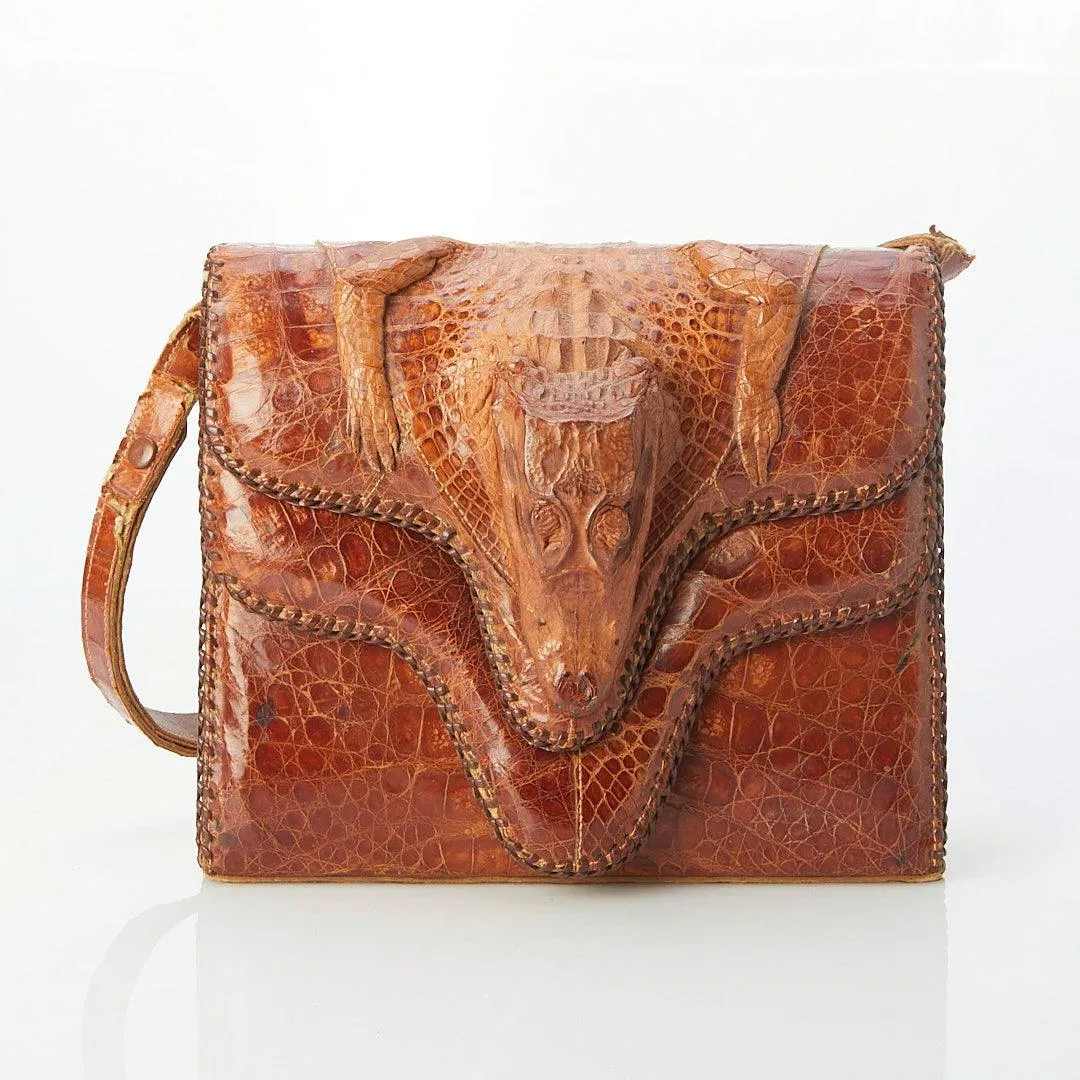 Vintage Genuine Alligator Brown Handbag