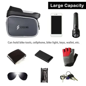 Waterproof Bicycle Frame Bag Double Pouch Bike Top Tube Bag MTB Mountain Bike Cycling Bag Touchscreen Phone Case for 6.0 Inch Cell Phone