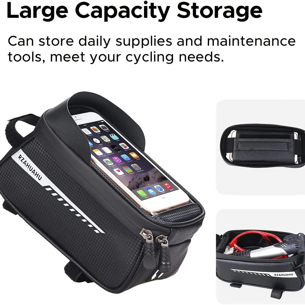 Waterproof Front Frame Bag with Phone Holder for Cyclists