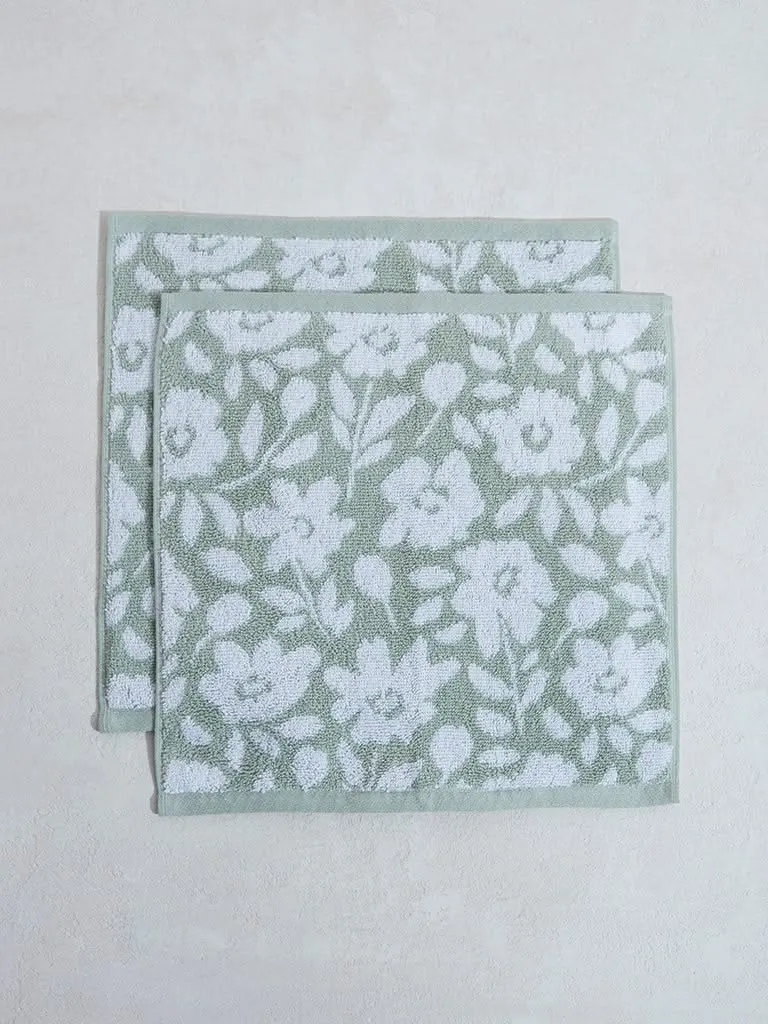 Westside Home Green Floral Face Towel - (Set of 2)