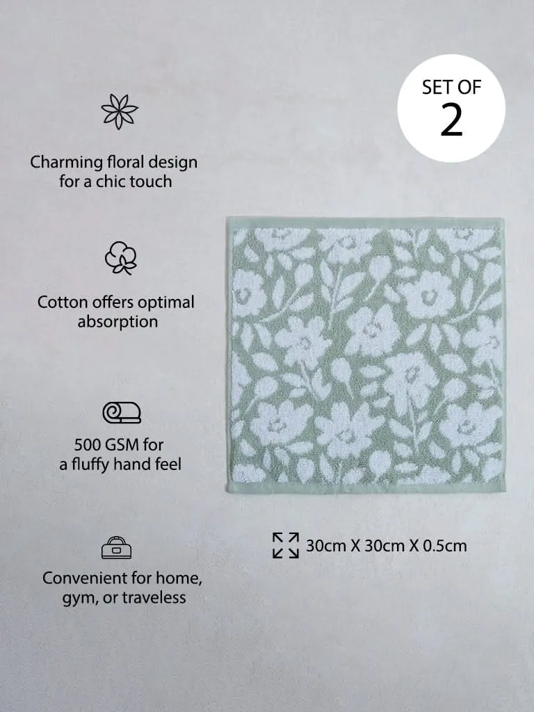 Westside Home Green Floral Face Towel - (Set of 2)