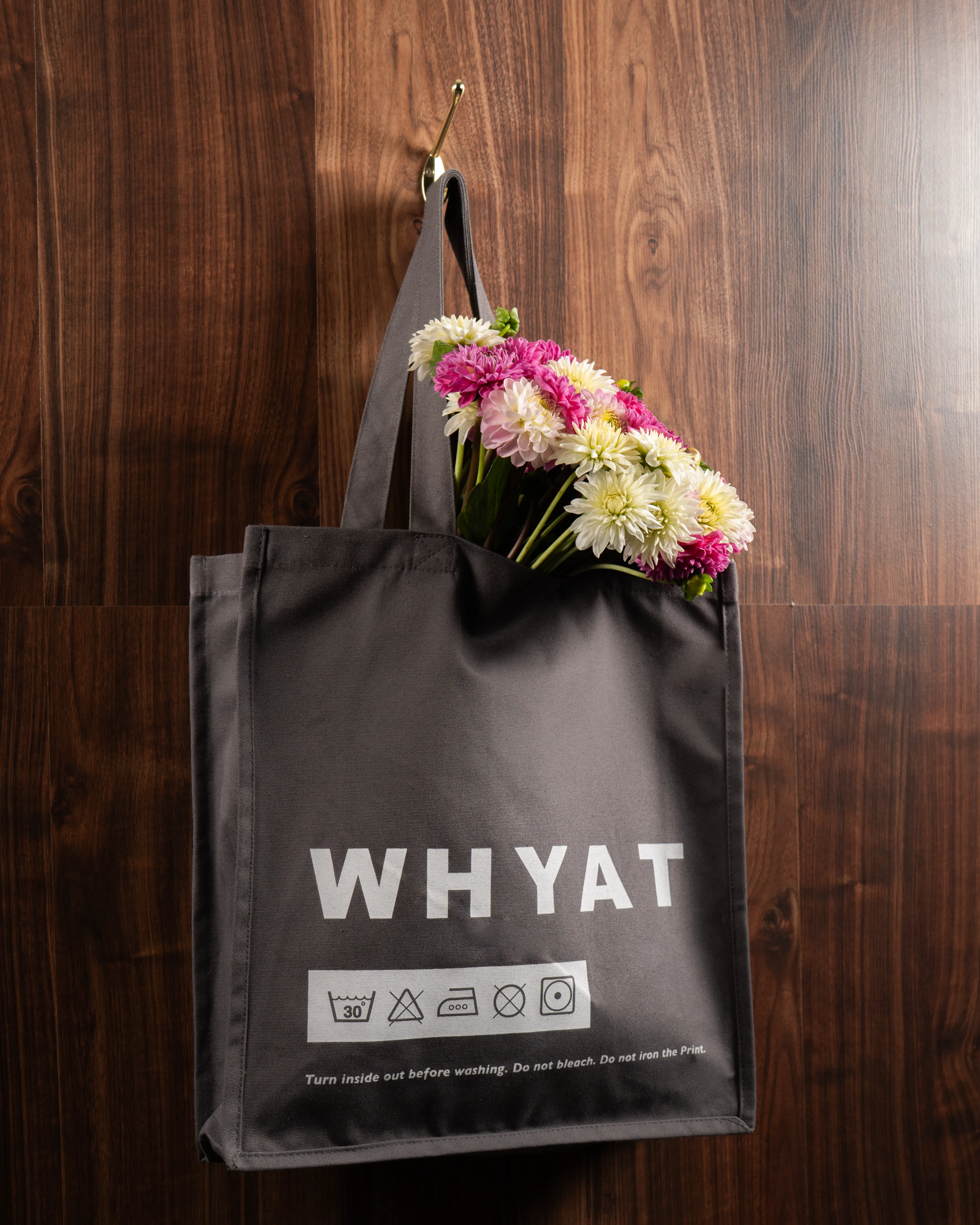 WHYAT WASHING-ADVICE TOTE BAG -GREY