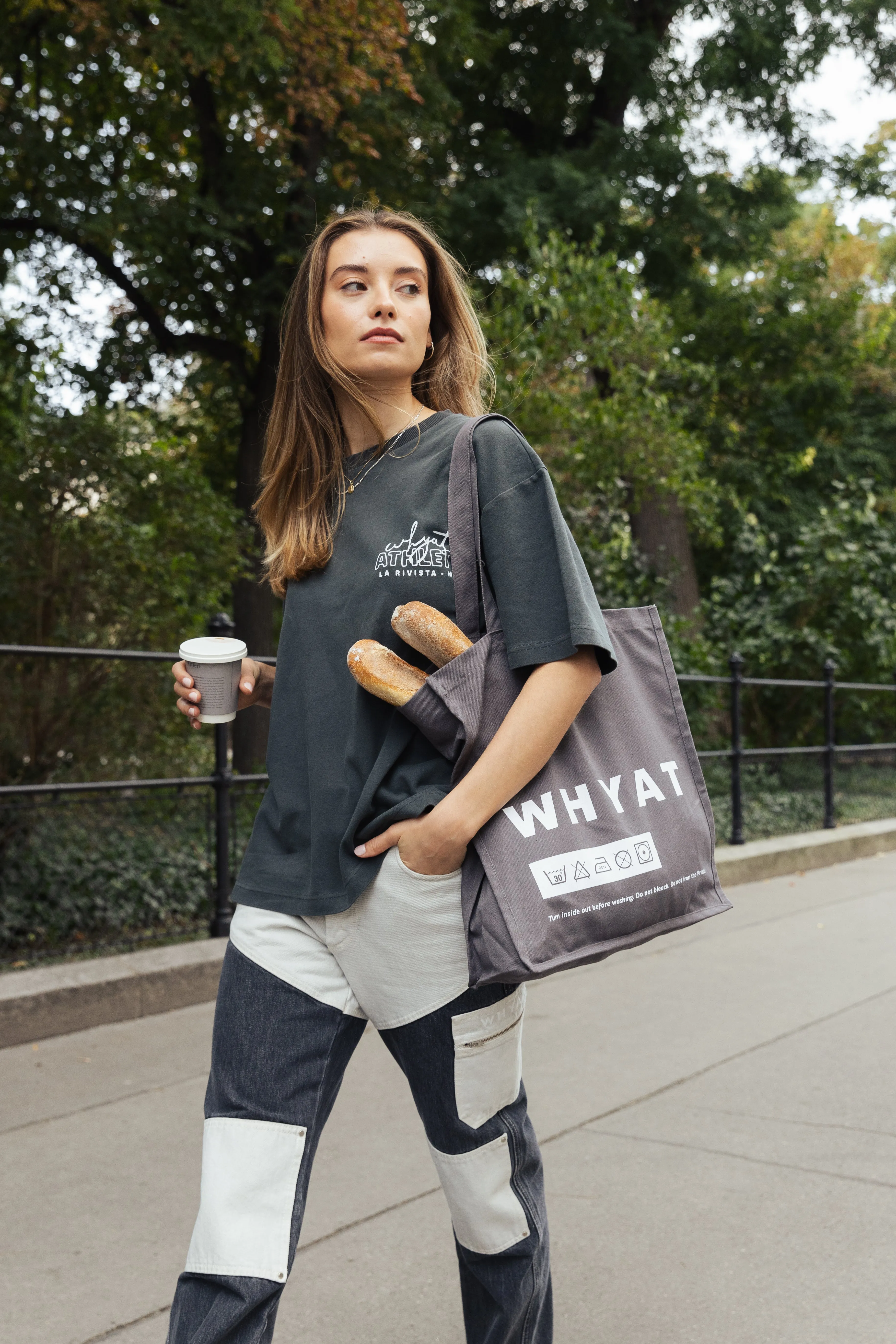 WHYAT WASHING-ADVICE TOTE BAG -GREY