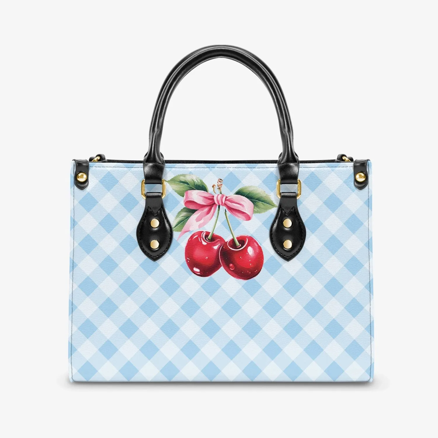 Women's Tote Bag - Rockabilly - Cherries Blue Plaid