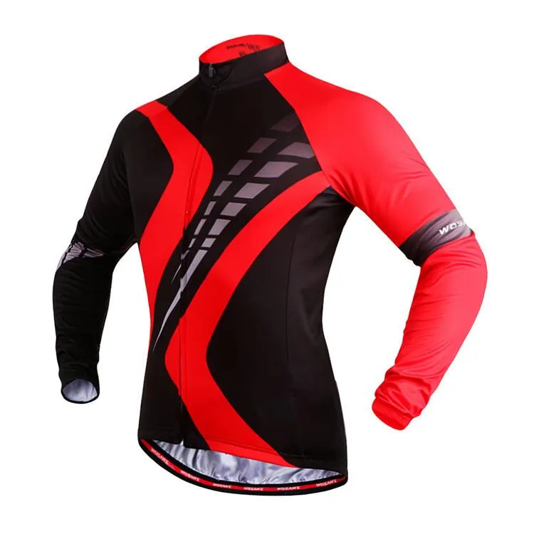 WOSAWE Red and Black Long Sleeve Cycling Jersey Top